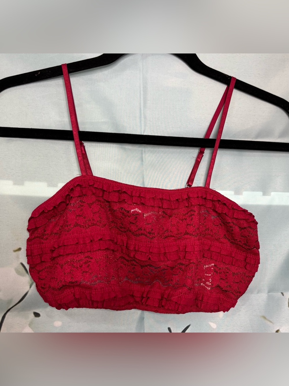 NWT Anthropologie LyreBird Ruffled Lace Bralette Bandeau Wine XXS/XS